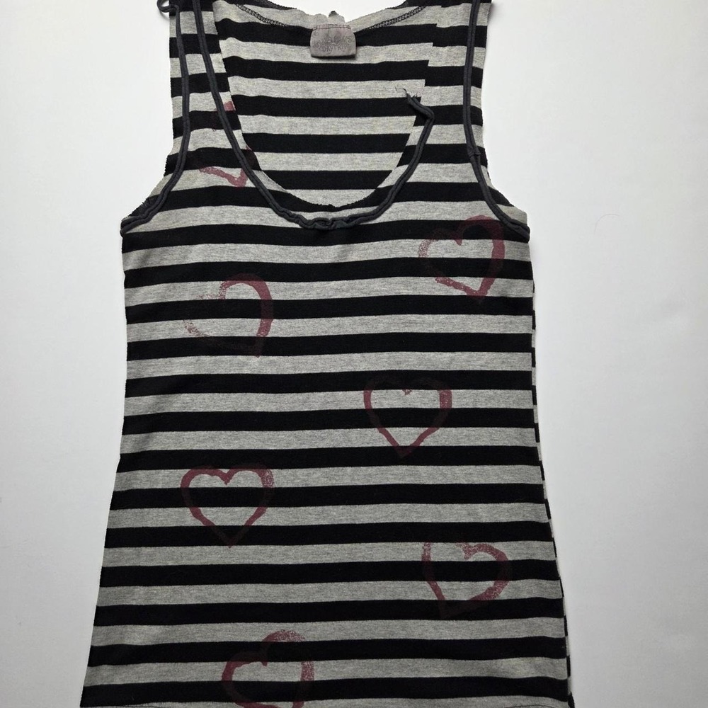 Day Trip Vintage Y2K Grunge Black Gray Stripe Heart Tank